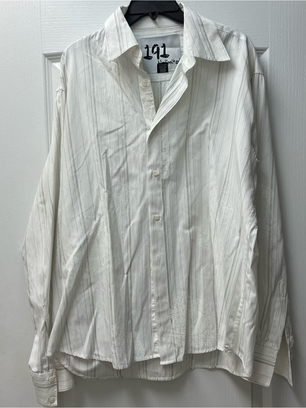 191 Unlimited Men's White Striped Button-Front Shirt Sz 2XL